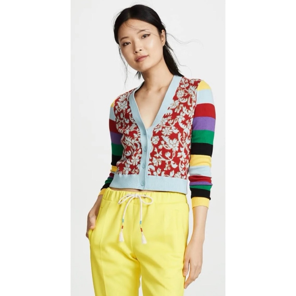Alice + Olivia Minako Multipattern‎ V Neck Cardigan Button Front Cardigan Small